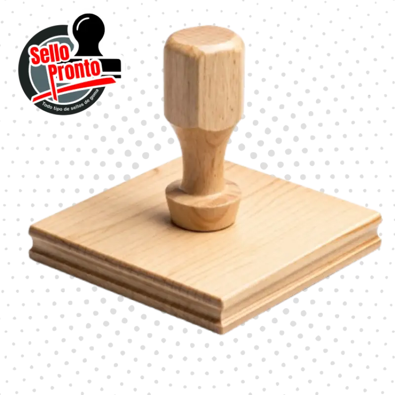 Sello en  madera de 10 x 10 cm